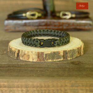 Paracord/Survival Bracelet Side Release Buckle Olive Green L 7.25"(ID199)
